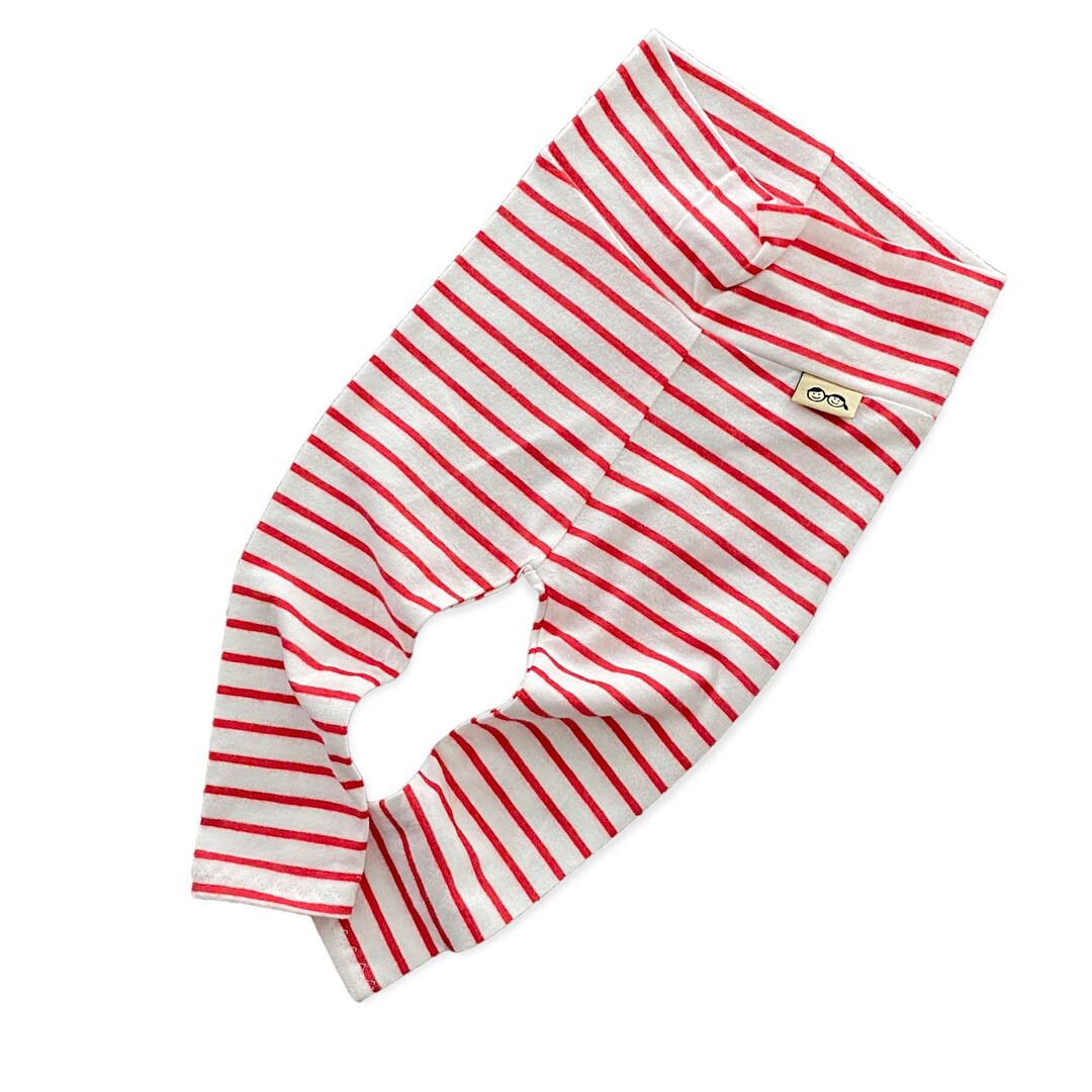 Baby Boy Red and White Stripes Leggings, Newborn Pants, Cute Preemie Boy Clothes, Toddler Tights
