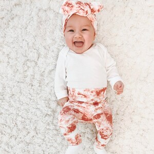 Rose Tie Dye Rib Knit Leggings and/or Headband Set, Unisex Baby, Preemie Girl Clothes, Newborn Coming Home Outfit, Cute Toddler Pants image 5