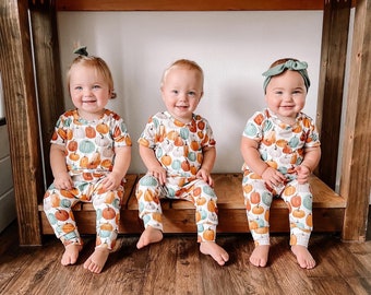 Pumpkin Patch Rib Harem Short Sleeves Baby Clothing Baby Romper Baby Girl Romper Boy Romper Unisex Jumpsuit Fall Thanksgiving One Piece