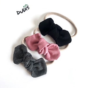 Baby Girl Tiny Top Knot Headbands / Black, Old Rose, Charcoal/ Preemie, Newborn, Baby, Toddler Bows / Baby Gift Set