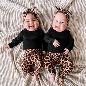 Brown Cheetah Ribbed Leggings and/or Top Knot Headband Set, Preemie Girl Clothes, Newborn Coming Home Outfit, Cute Toddler Pants