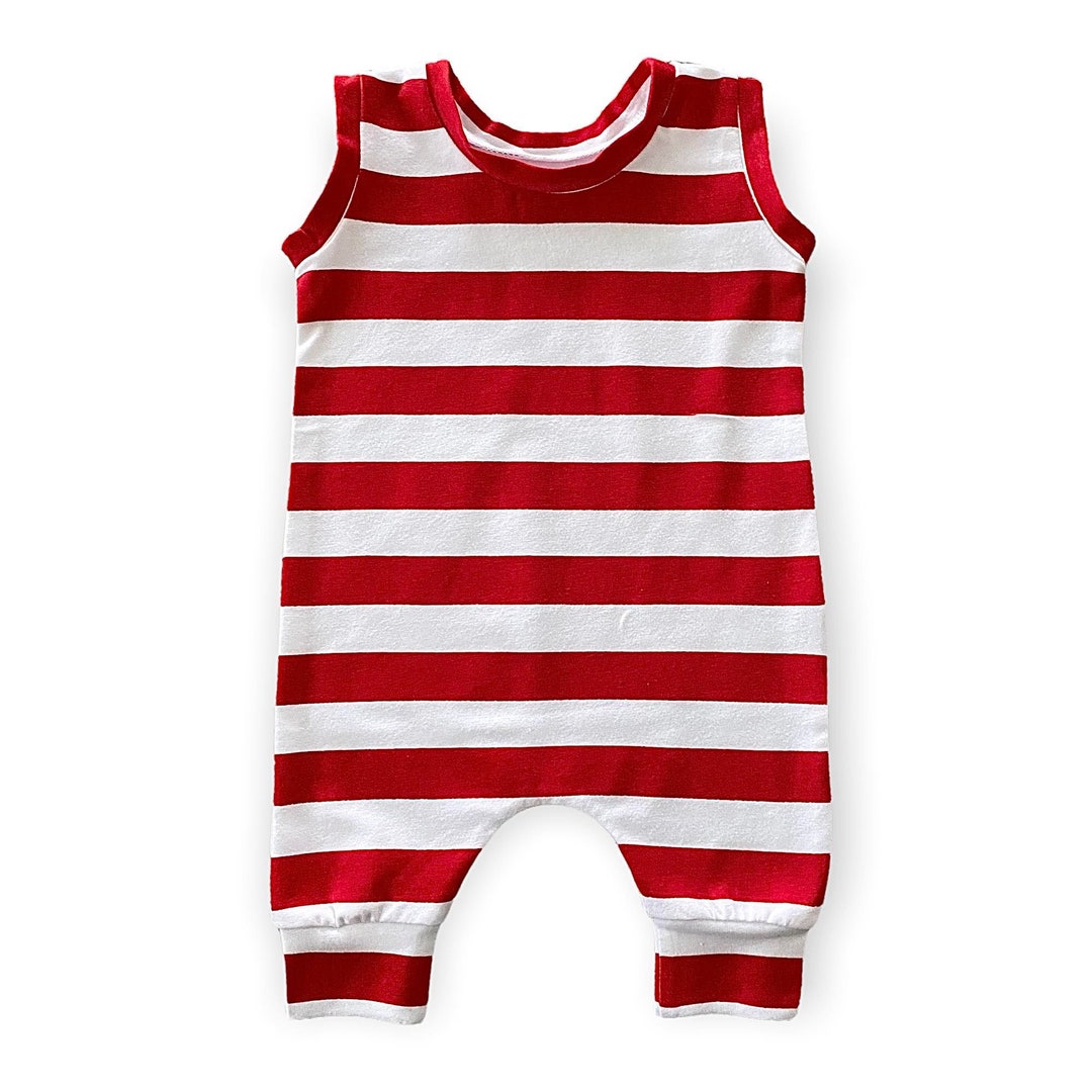 Red White Striped Harem Romper, Baby Clothing, Baby Romper