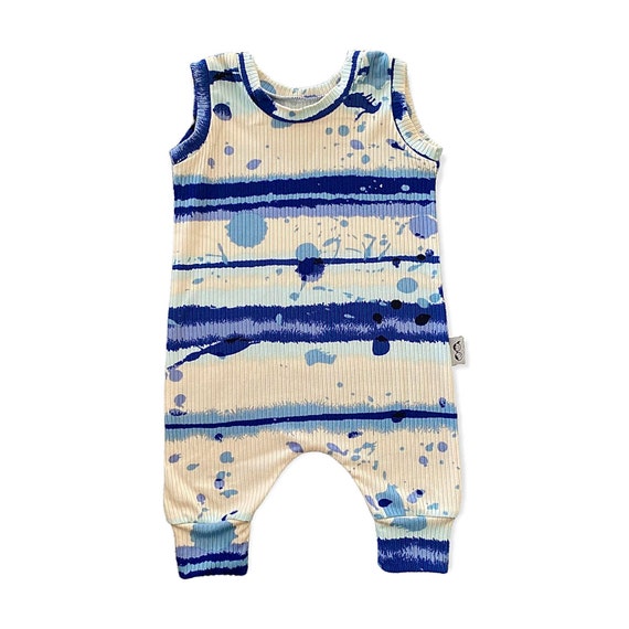 KNITTED ONE-PIECE WITH BABY BLUE AND CREAM STRIPES, NEWBORN KNITTED ONE-PIECE WITH BABY BLUE AND CREAM STRIPES, NEWBORN