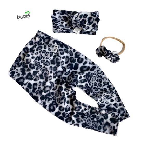 Gray Black Leopard Spot Leggings and or Top Knot Headbands Preemie Girl Clothes Newborn Coming Home Outfit Baby Cheetah Fall