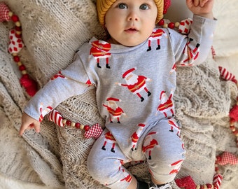 Happy Santa Long Sleeve Harem Baby Clothing Baby Girl Romper Baby Boy Romper Unisex Baby Jumpsuit Baby One Piece Christmas Holiday Outfit