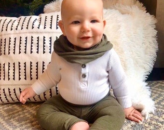 U CHOOSE COLOR / Baby Boy Olive Leggings and Infinity Scarf Set / Toddler Pants and Scarf / Newborn Boy Coming Home Outfit / Bo