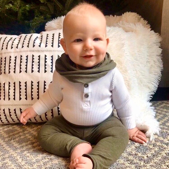 U CHOOSE COLOR / Baby Boy Olive Leggings and Infinity Scarf Set / Toddler  Pants and Scarf / Newborn Boy Coming Home Outfit / Bo 