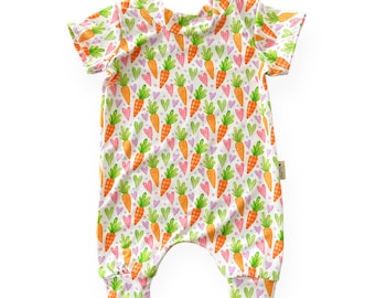 Lovely Carrots Harem Romper, Easter Baby Girl Romper, Toddler Jumpsuit, Newborn Romper for Easter, Spring Overall for Kids