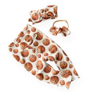 Ensemble leggings de basket-ball et/ou bandeaux noués, vêtements pour fille prématurée, tenue nouveau-né pour le retour à la maison, pantalons et noeuds bébé, tenue équipe fille