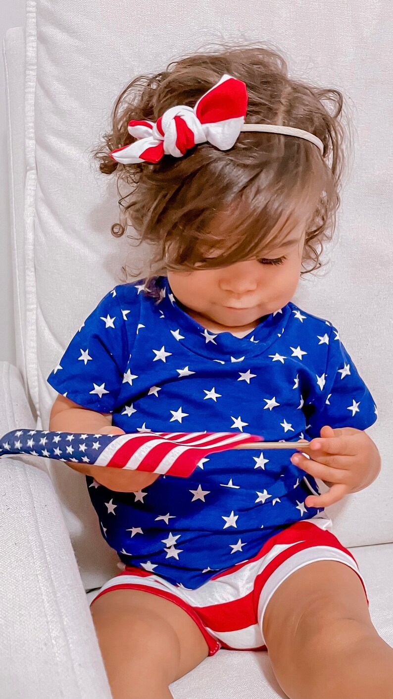 Navy Stars & Red Striped Mix and Match Dudis Summer Lounge Set, Handmade Kids Tee and Shorts Set, Summer holiday outfit, Newborn Fashion image 3