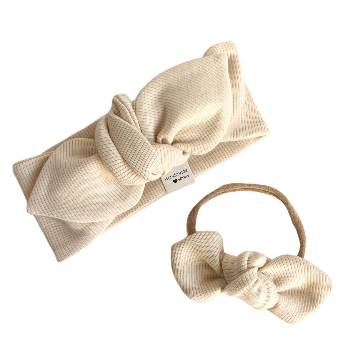 Set of Cream Rib Knit Leggings And/or Top Knot Headband, Baby Tiny