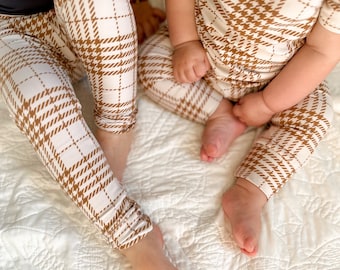 Neutral Plaid Leggings and/or Top Knot Headband Set, Preemie Girl Clothes, Newborn Coming Home Outfit, Cute Toddler Pants