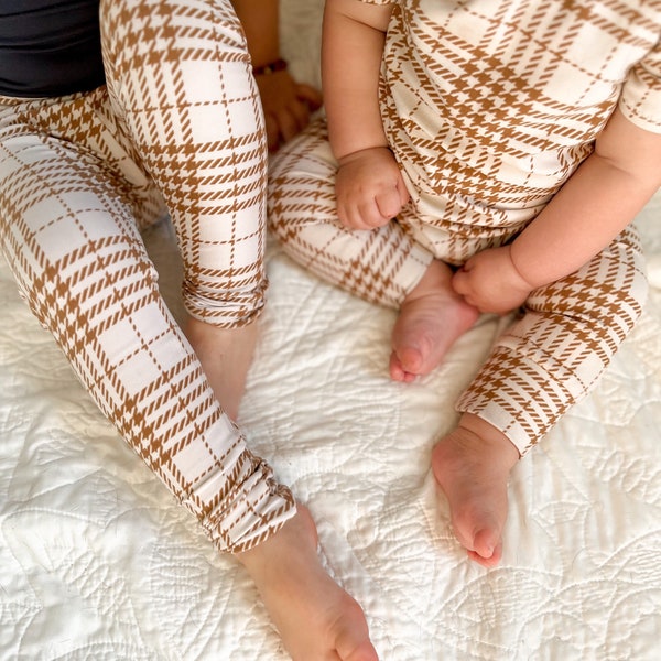 Neutral Plaid Leggings and/or Top Knot Headband Set, Preemie Girl Clothes, Newborn Coming Home Outfit, Cute Toddler Pants