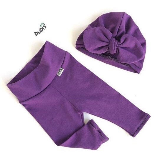Purple Leggings and Turban Set, Baby Girl Outfit Fall, Baby Girl