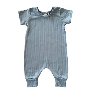Chambray Rib Harem Romper Short Sleeve Baby Clothing Baby Romper Baby Girl Romper Baby Boy Romper Unisex Jumpsuit Summer Blue One Piece