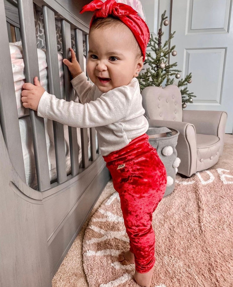 Red Velvet Leggings and Top Knot Headband Set Baby Girl Etsy