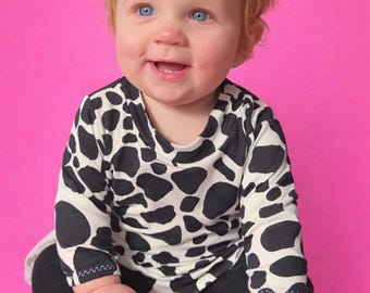 Baby Girl Cow Print Dress Farm Theme Outfit Short Sleeve, Sleeveless, or Long Sleeve, Toddler Farm Birthday Outfit, Moo Moo Dress Gift
