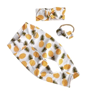 Pineapples on White Leggings and/or Top Knot Headband Set / Baby Girl Clothes / Newborn Girl Coming Home Outfit / Preemie, Newborn