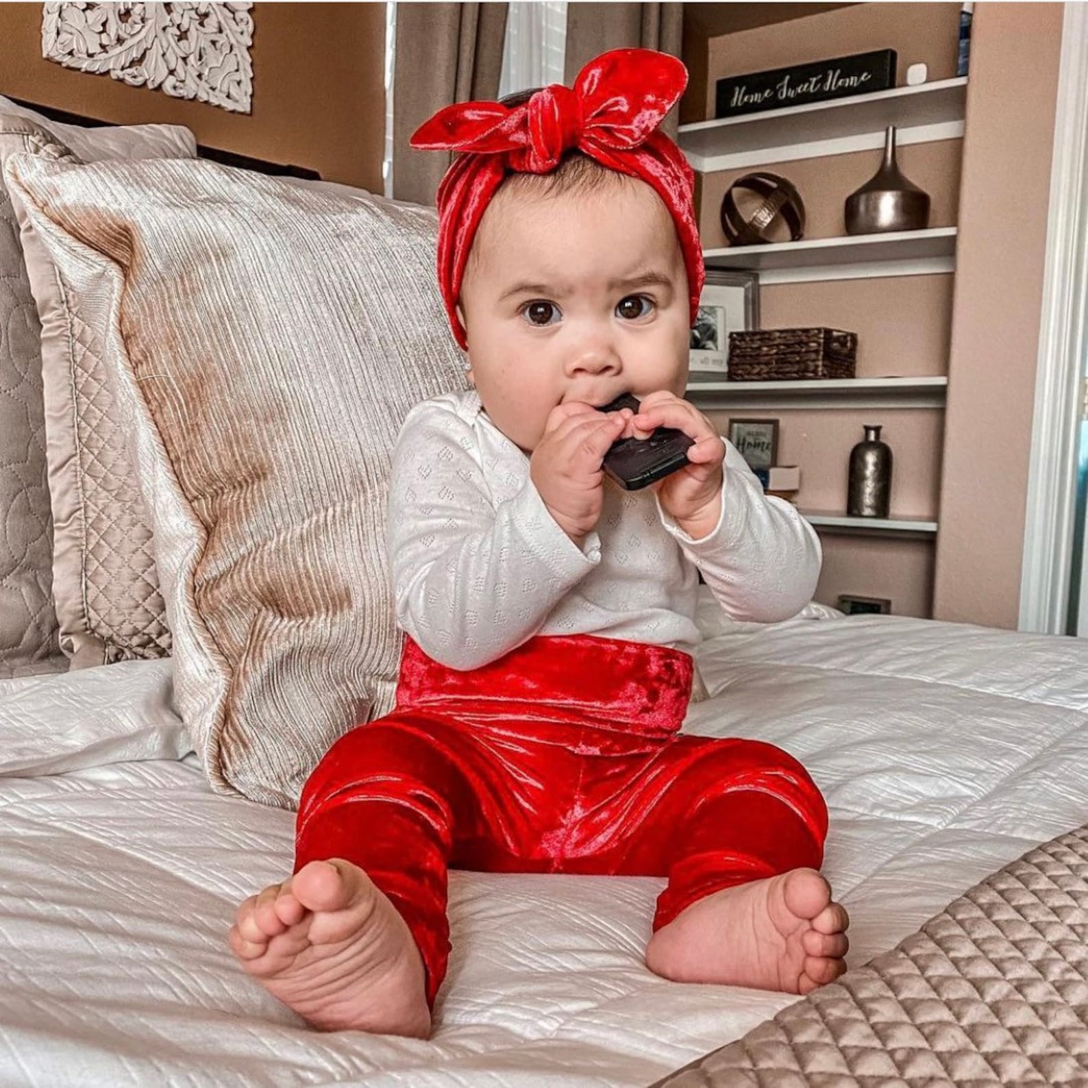 Red Velvet Leggings and Top Knot Headband Set Baby Girl Etsy