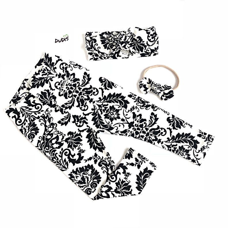 Organic Black /& White Print Leggings and Headband Set Baby Gift Set Baby Girl Outfit Newborn Girl Coming Home Outfit Preemie Clothes