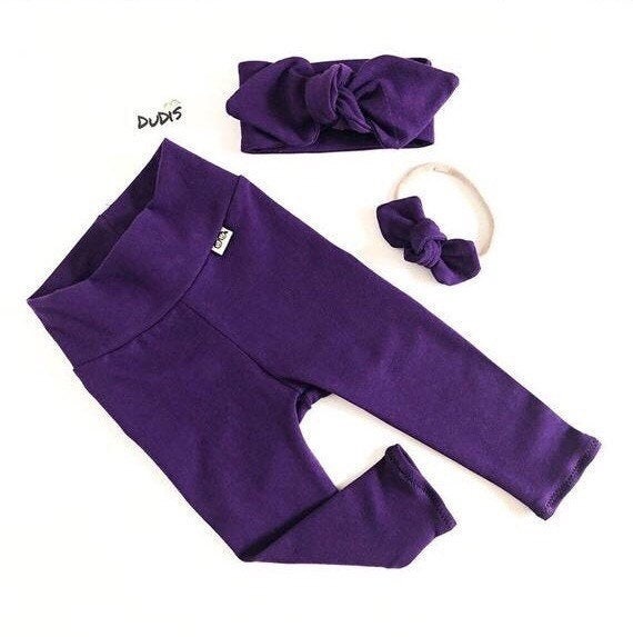 YOU CHOOSE COLOR, Dark Purple Leggings And/or Headband, Baby Girl Gift Set,  Newborn Coming Home Outfit, Preemie Clothes, Violet Baby Set 