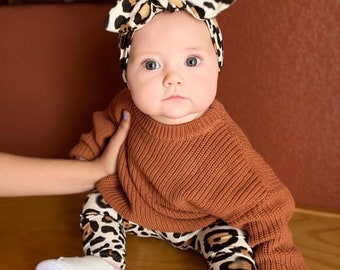 Ivory Leopard Leggings and/or Headbands, Preemie Girl Clothes, Newborn Coming Home Outfit, Baby Cheetah Pants & Bows