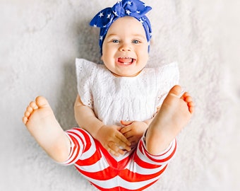 4th of July Leggings and/or Top Knot Headband Set / Baby Girl Fourth of July Outfit/ Newborn 1st July 4th / Preemie, Newborn, Baby