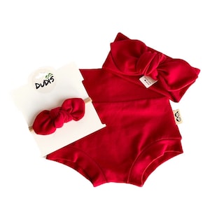 Red High Waisted Bummies and/or Top Knot Headband Set, Baby Bummy Shorts, Toddler Bummies Headbands, Cute Christmas Clothing for Kids