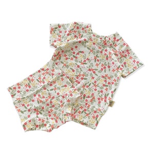 Colorful Dainty Flowers on White Rib Dudis Summer Lounge Set, Handmade Kids Tee and Shorts Set, Summer outfit Newborn Clothes Fashion Outfit