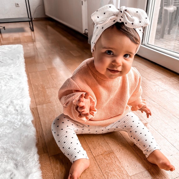 Black Hearts on Ivory Ribbed Leggings And/or Headband, Preemie