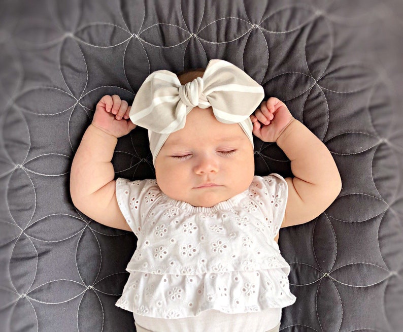 Baby Girl Grey White Striped Top Knot Headband / Preemie, Newborn,Toddler,Adult Knotted Headwrap / Mommy and Me Set / Womens Hair Band / image 3