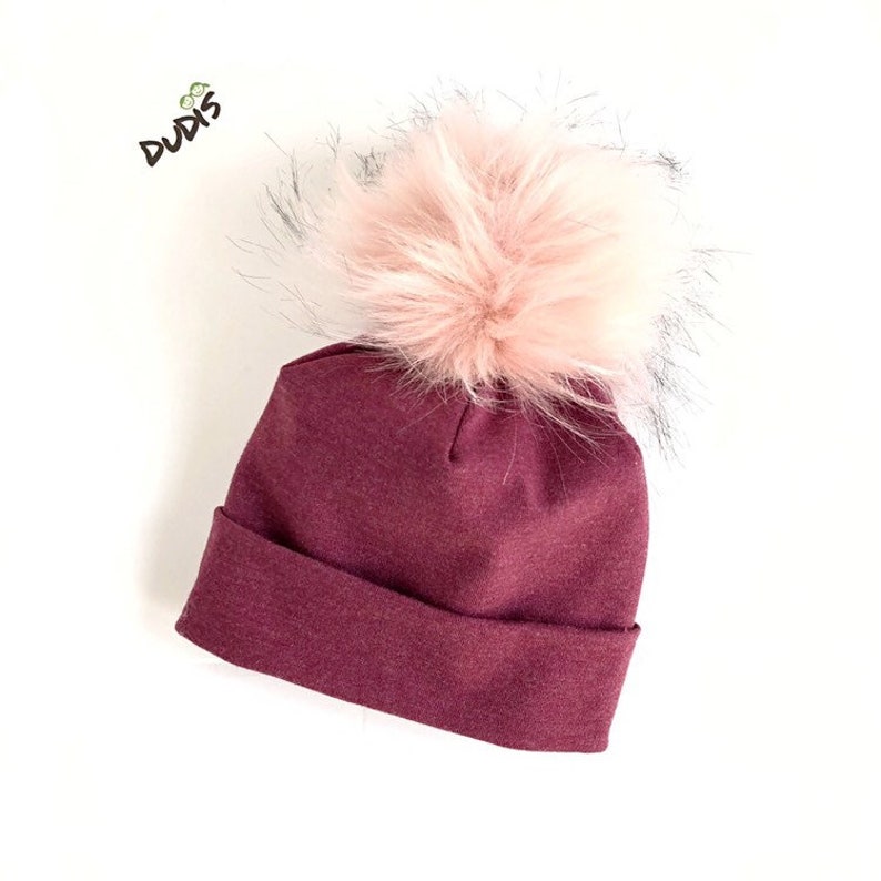 Burgundy Fur Pom Pom Beanie / Baby Girl Winter Hat / Newborn | Etsy