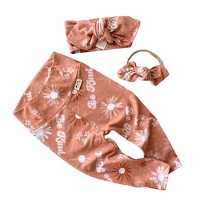 Be Kind Retro Leggings and/or Top Knot Headbands Set, Preemie Girl Clothes, Newborn Coming Home Outfit, Baby Pants & Bows
