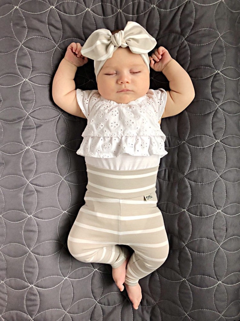 Grey White Striped Leggings and Headband / Baby Girl Outfit / Etsy