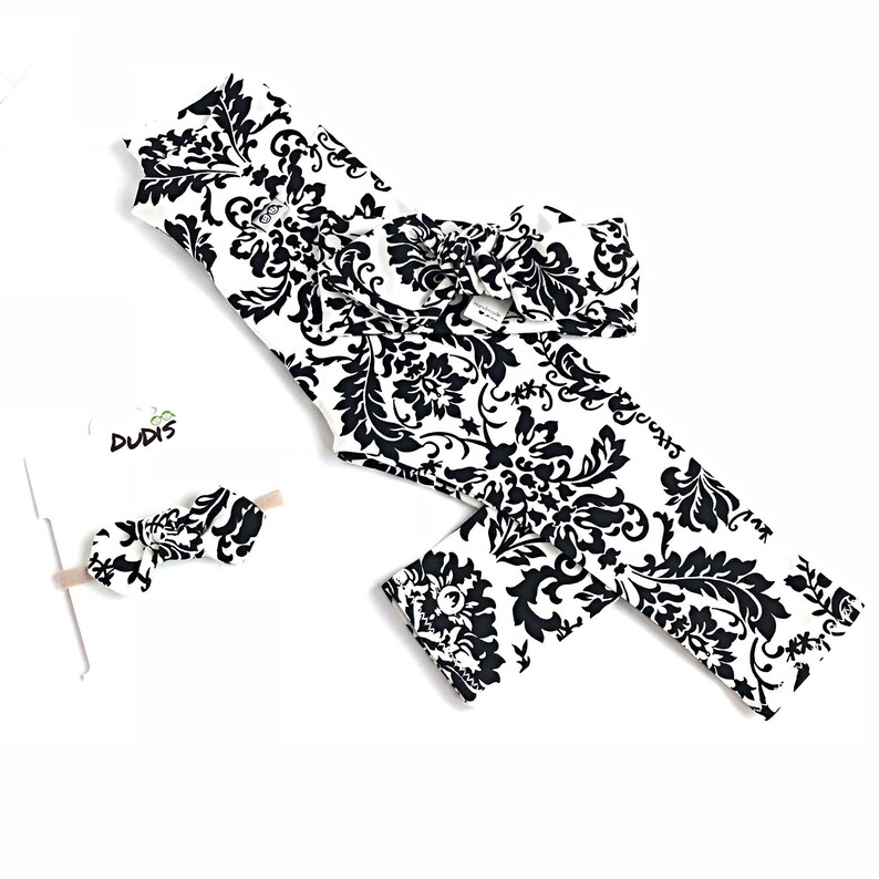 Organic Black /& White Print Leggings and Headband Set Baby Gift Set Baby Girl Outfit Newborn Girl Coming Home Outfit Preemie Clothes