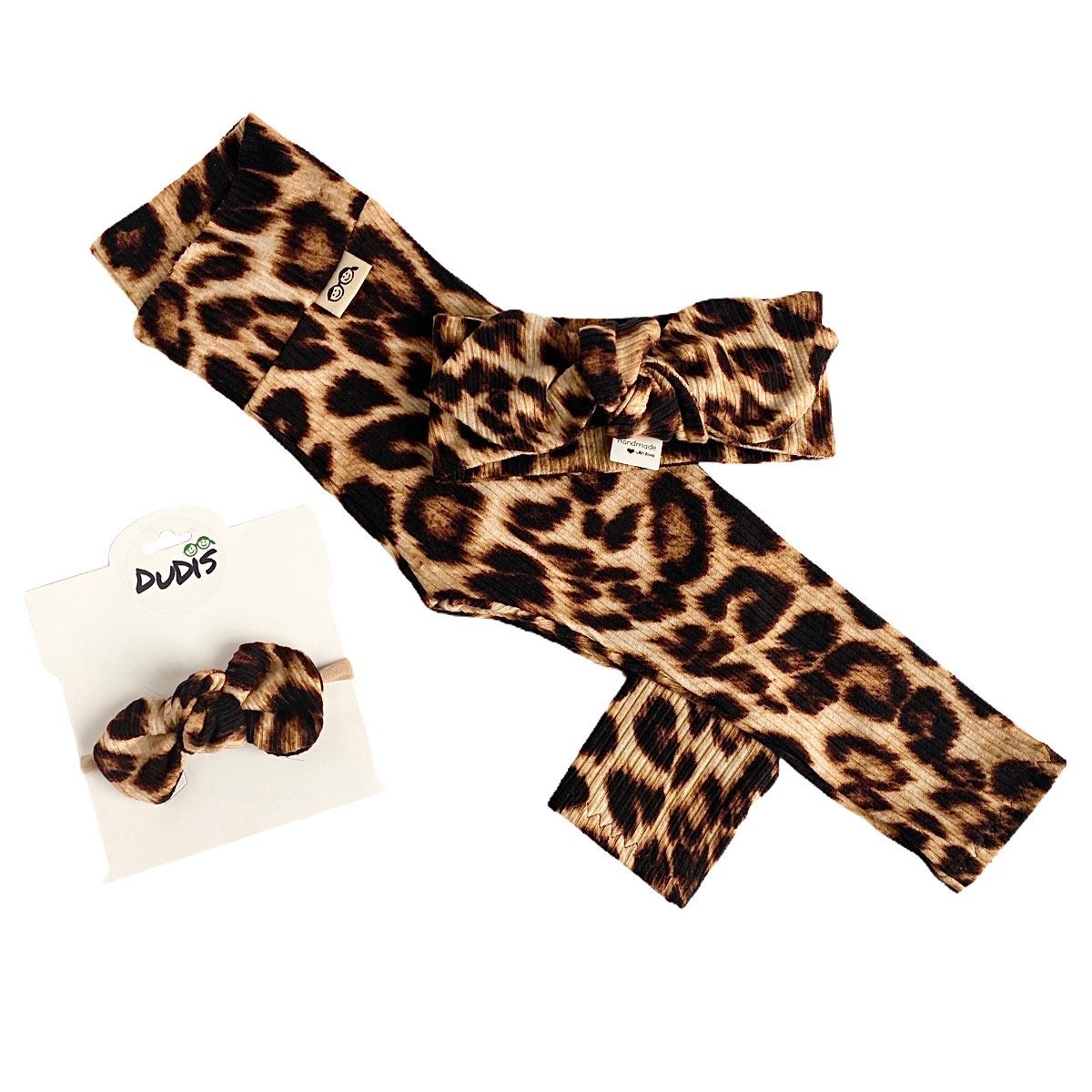 Brown Cheetah Ribbed Leggings And/or Top Knot Headband Set