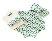 Tiny Shamrocks Bummies and Top Knot Headband Set, Baby Girl St Patrick 39 s Day Outfit, Cute Toddler Diaper Cover, Clover Print, Toddler Outfit