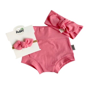 Pink High Waisted Bummies and/or Top Knot Headband Set, Baby Bummy Shorts, Toddler Bummies Headbands, Cute Clothing for Kids, Valentines Set