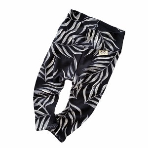 Black Pampas Leaves Leggings, Newborn Pants, Cute Preemie Boy Clothes, Toddler Tights, Palm Print Outfit