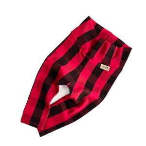 Red Buffalo Plaid Leggings, Preemie Newborn Boy Pants, Baby Boy Christmas Outfit, Toddler Clothes