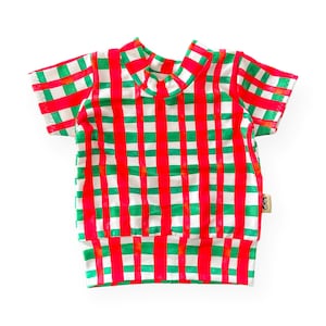 Christmas Gingham Tee, Children’s T-shirts, Handmade Christmas Kids Top, Kids Short Sleeve Toddler Girl or Boy Winter Holiday Top Summer Top