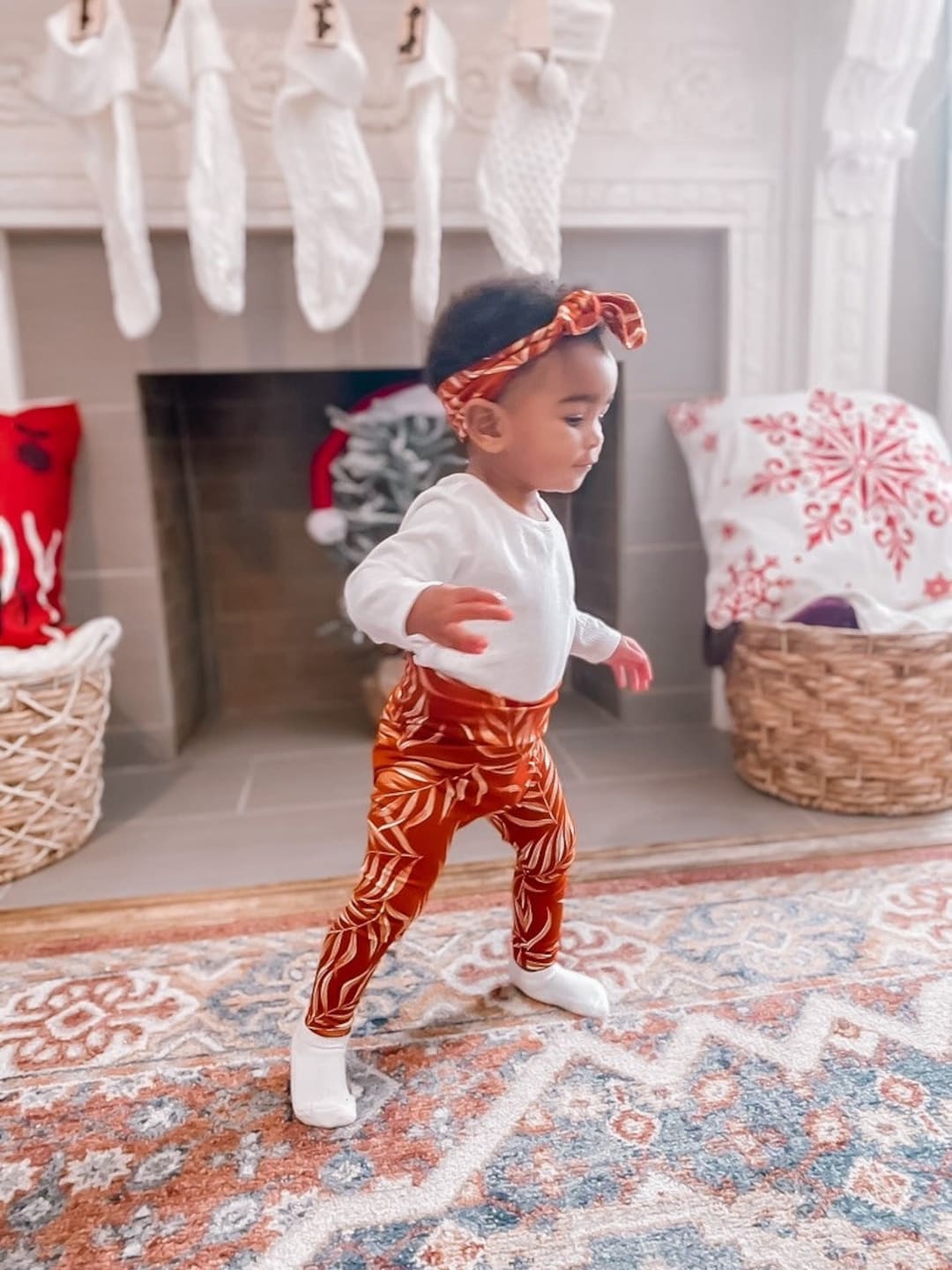 Burnt Orange Pampas Leaves Leggings And/or Top Knot Headband Set