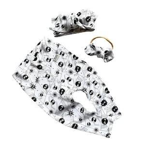 Cute Spiders Halloween Leggings and Top Knot Headband Set, Preemie Girl Clothes, Newborn Coming Home Outfit, Unisex Baby Costume