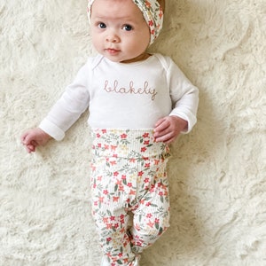 Colorful Dainty Flowers Rib Knit Leggings and/or Headband Set, Preemie Girl Clothes, Newborn Coming Home Outfit, Toddler Pants image 3