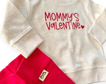Baby Boy Valentine's Day Outfit - Mommy's Valentine Sweatshirt With Red Leggings, Matching Cute Newborn Boy Clothes, Toddler Boy Gift