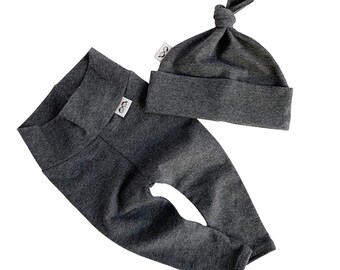 Sie wählen die Farbe, Baby Boy Charcoal Leggings und Knoten Hut Set, Preemie Hose und Mütze, Neugeborenen Jungen Coming Home Outfit, Säugling Dusche Geschenk