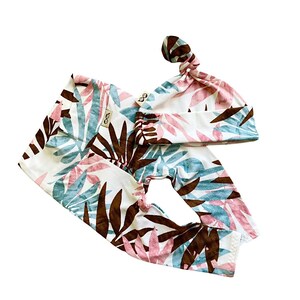 Hawaii Blush Leggings and Knot Hat, Preemie Girl Summer Clothes, Newborn Coming Home Outfit, Baby Pants and Beanie