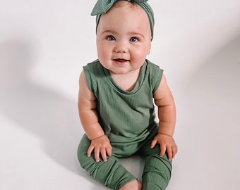 Sage Sea Spray Harem Romper, Baby Clothing, Baby Girl Romper, Baby Boy Romper, Unisex Baby Jumpsuit, Summer Baby One piece