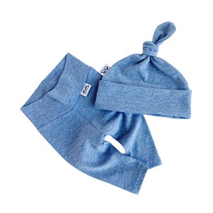 U CHOOSE COLOR / Jeans Blue Jersey Leggings and Knot Hat / Preemie Boy Pants and Beanie / Newborn Boy Coming Home Outfit / Baby