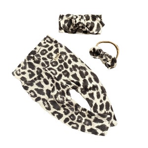 Grey Cheetah on Ivory Leggings and/or Top Knot Headband Set, Preemie Girl Clothes, Newborn Coming Home Outfit, Cute Toddler Pants